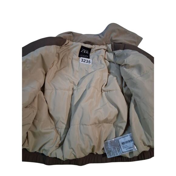 Zara Grungecore Waxed Bomber Jacket Women's size Medium Contrast Corduroy Collar - Picture 10 of 16